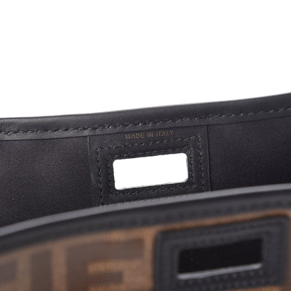 Fendi Glazed Fabric Vitello Century FF 1974 Stamp Patch Mini Peekaboo Defender Cover Mogano Panna Black 6 of 10