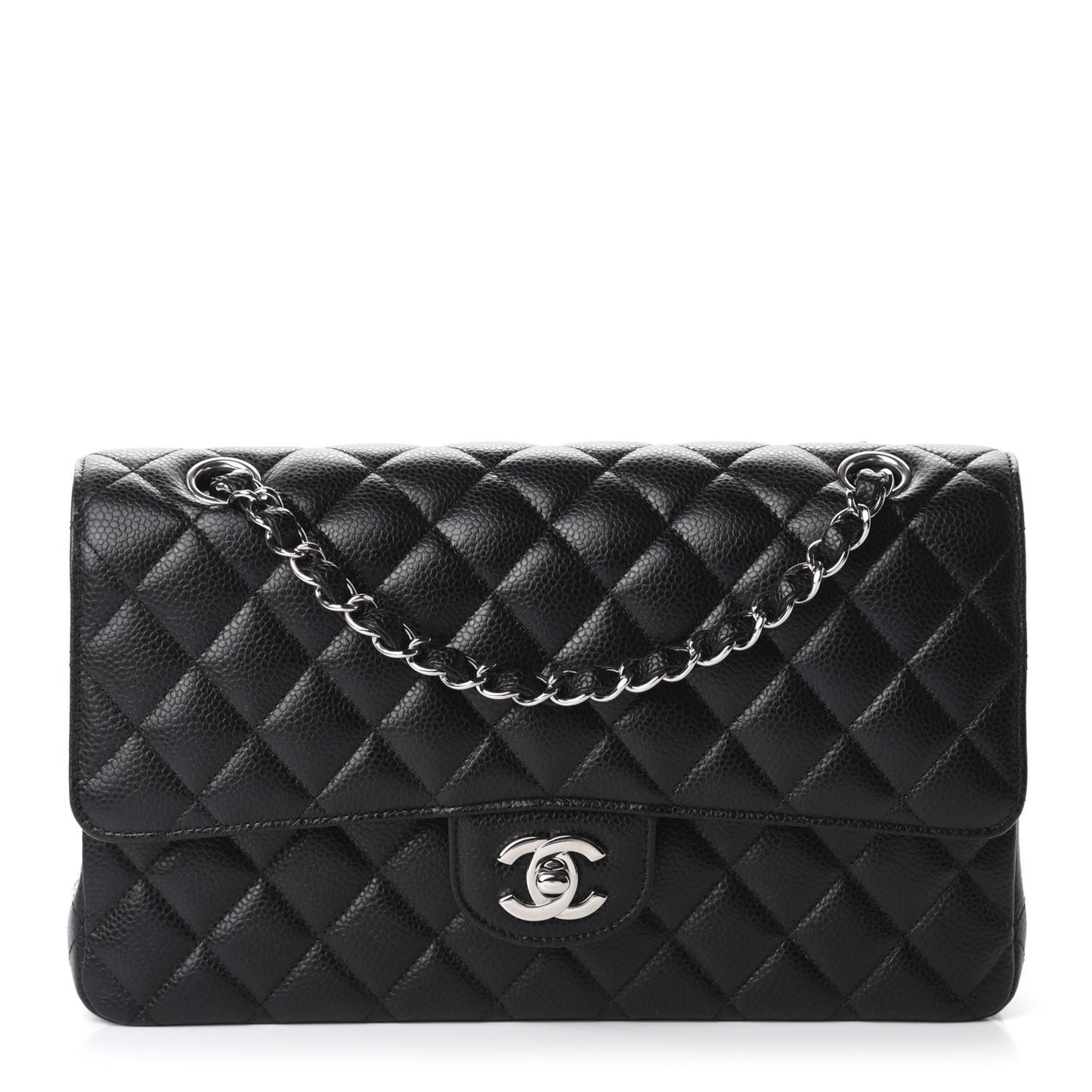 Caviar Quilted Medium Double Flap Black