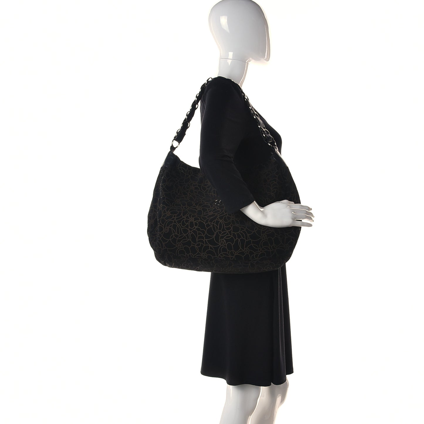 Suede Camellia Hobo Bag Black