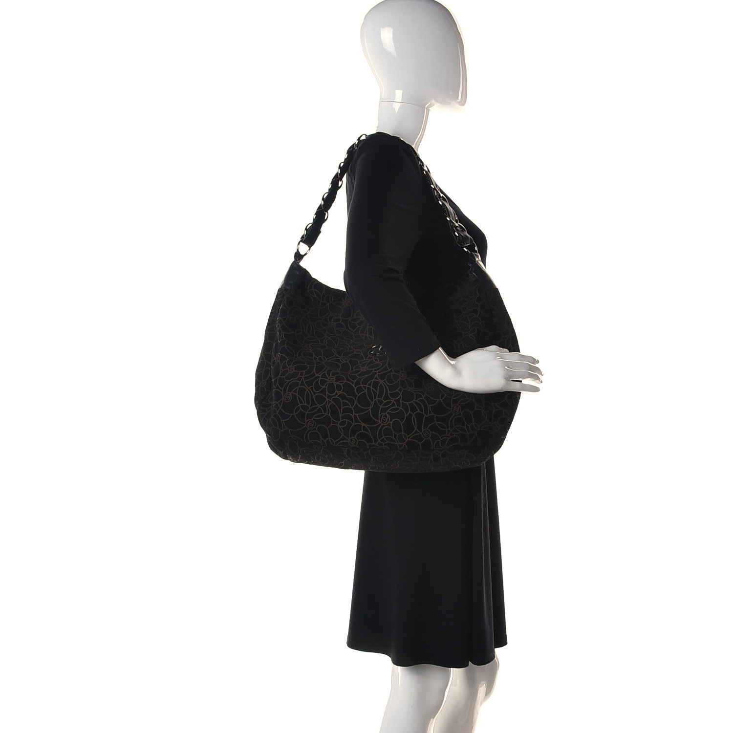 Chanel Suede Camellia Hobo Bag Black 2 of 14