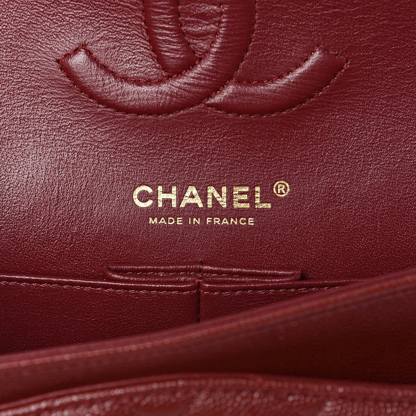 Iridescent Caviar Quilted Medium Double Flap Burgundy