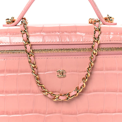 Chanel Calfskin Crocodile Embossed Top Handle Vanity Case With Chain Pink 8 of 11