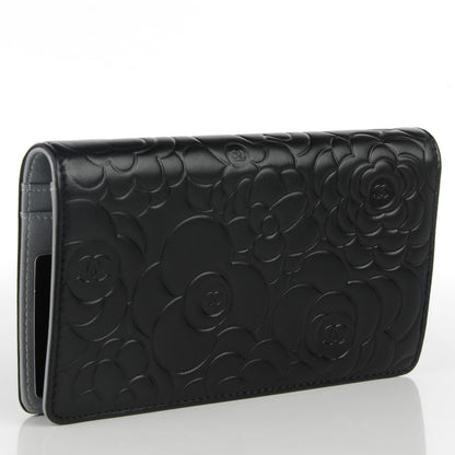 Chanel Lambskin Camellia Embossed Yen Wallet Black 3 of 7