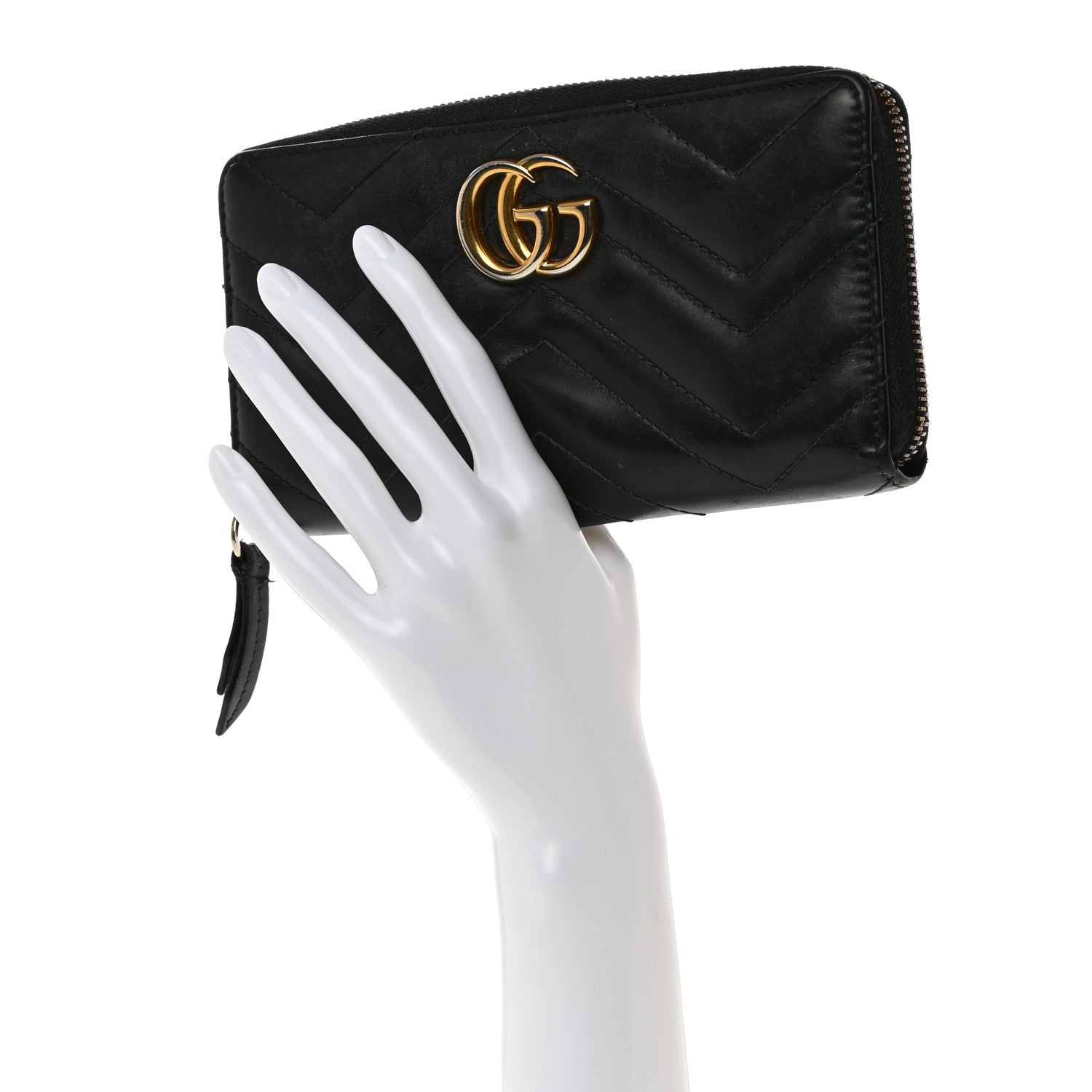 Gucci Calfskin Matelasse GG Marmont Zip Around Wallet Black 2 of 7