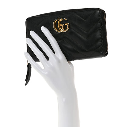 Gucci Calfskin Matelasse GG Marmont Zip Around Wallet Black 2 of 7
