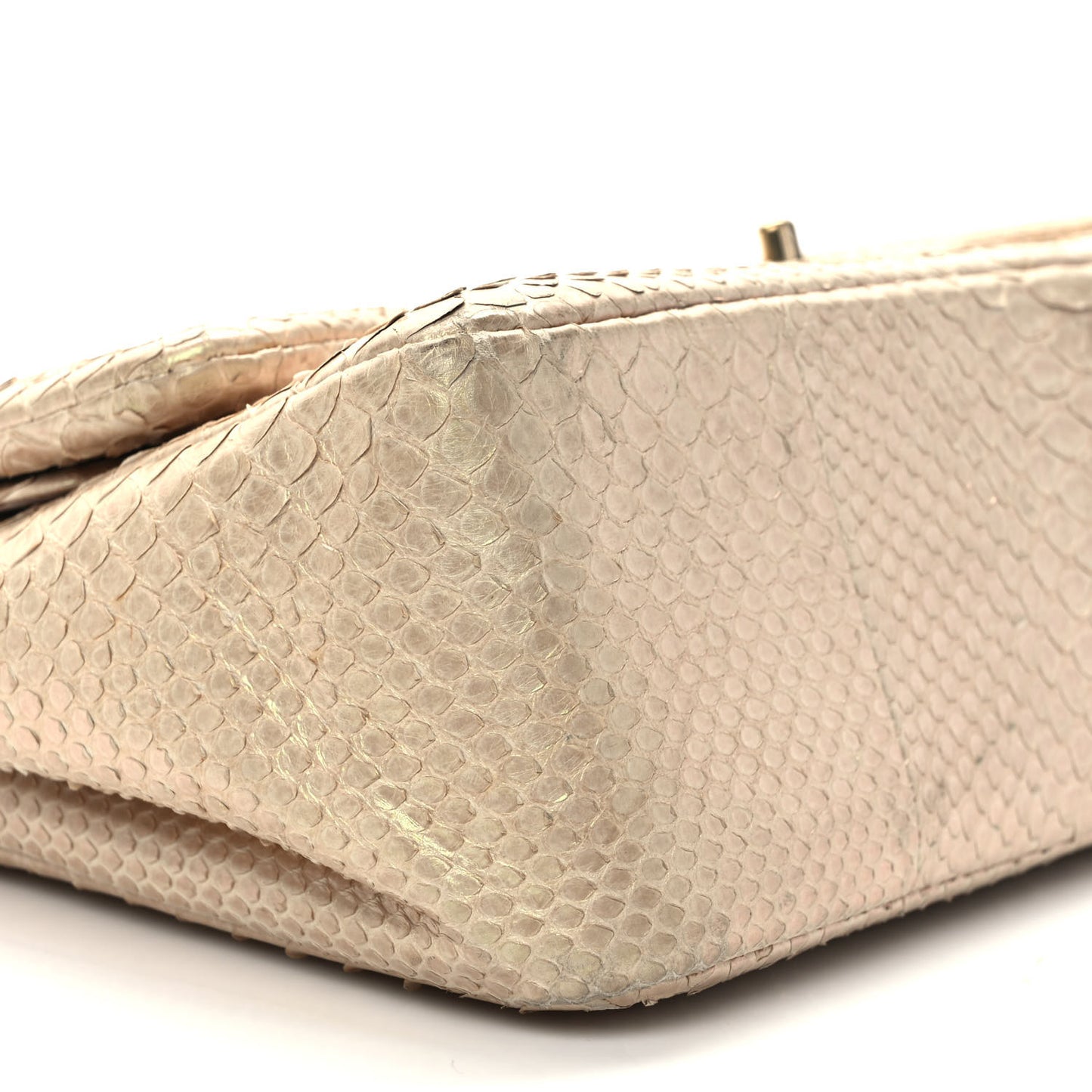 Metallic Snakeskin Jumbo Double Flap Light Beige