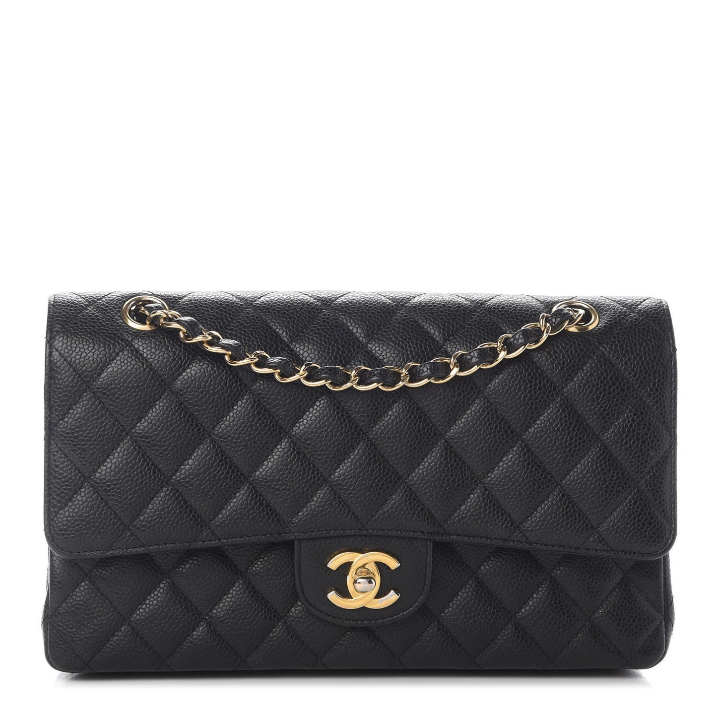 Caviar Quilted Medium Double Flap Black