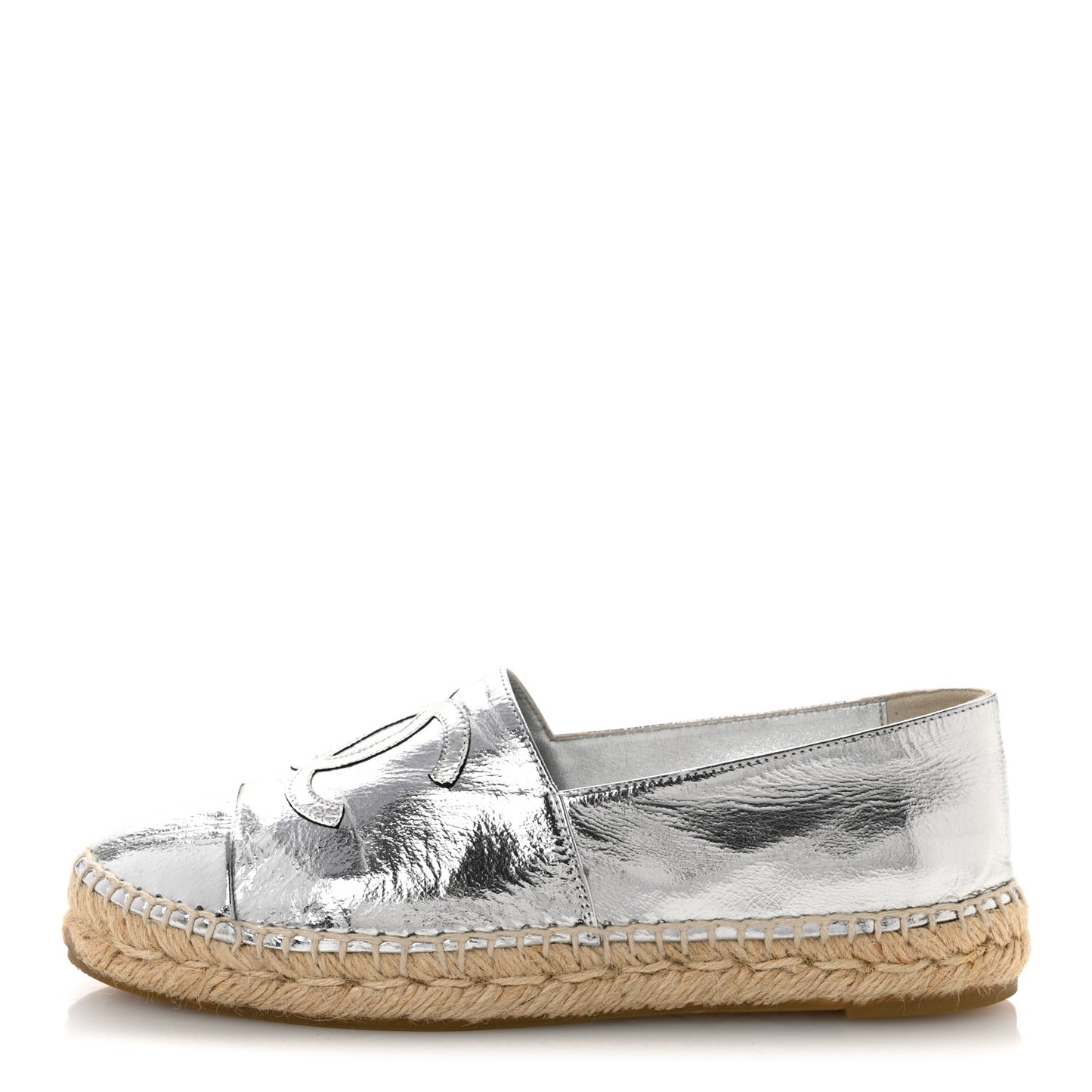 Laminated Goatskin CC Espadrilles 36 Silver