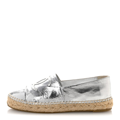 Chanel Laminated Goatskin CC Espadrilles 36 Silver 1 of 12