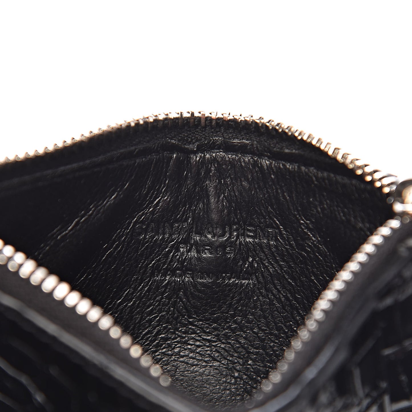 Calfskin Crocodile Embossed 5 Fragments Zip Pouch Card Holder Black
