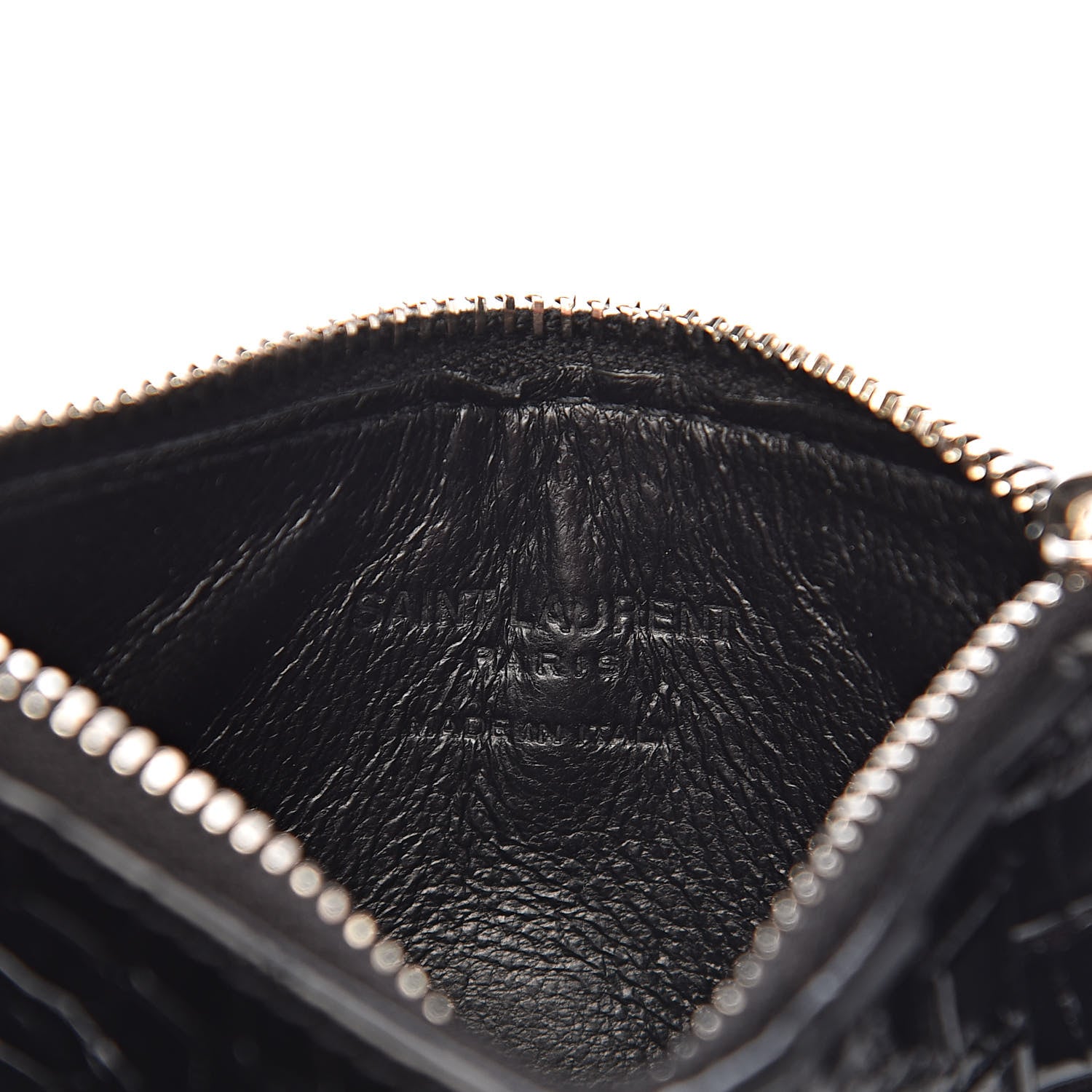 Saint Laurent Calfskin Crocodile Embossed 5 Fragments Zip Pouch Card Holder Black 6 of 8