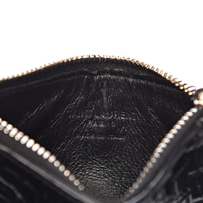 Saint Laurent Calfskin Crocodile Embossed 5 Fragments Zip Pouch Card Holder Black 6 of 8