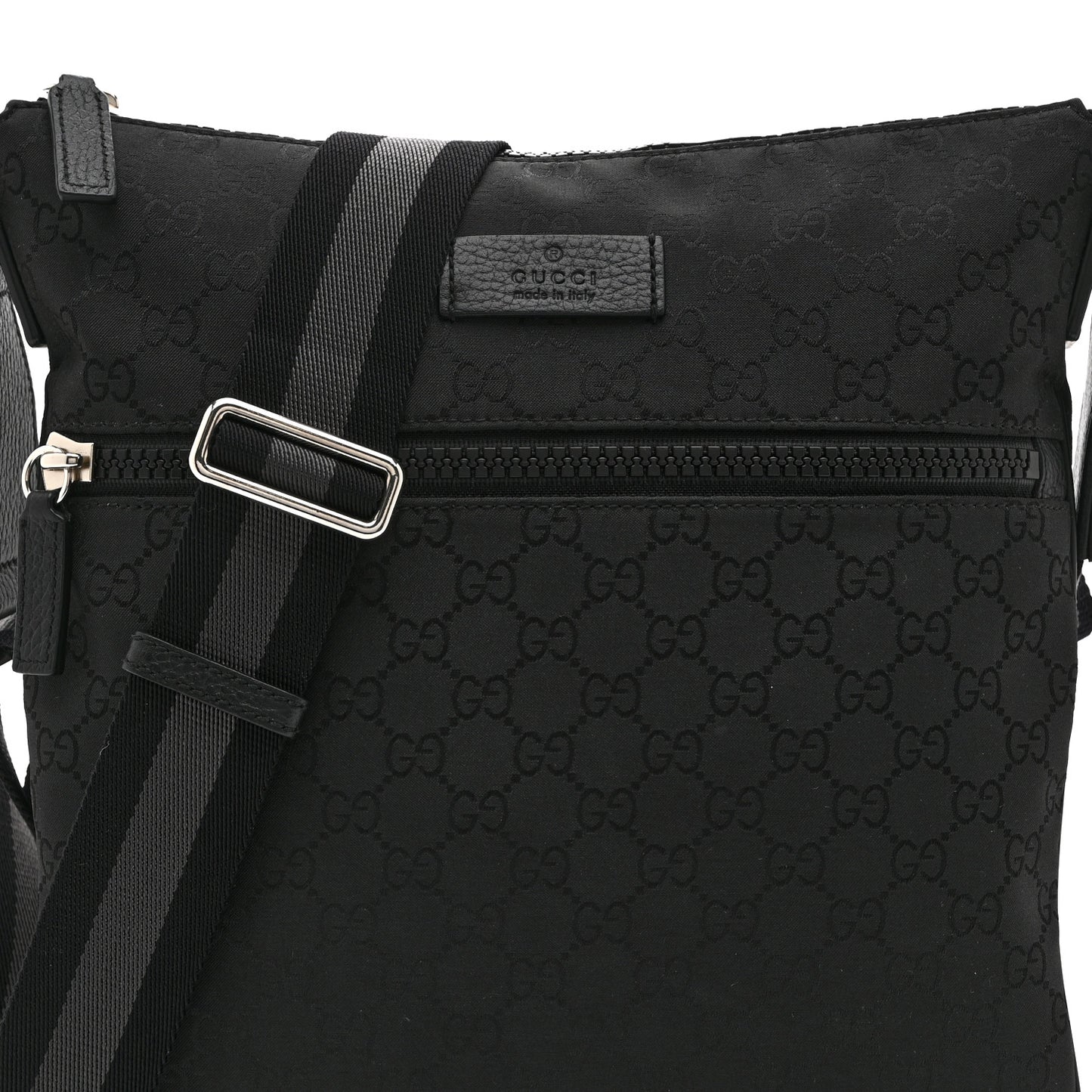 Nylon Monogram Medium Flat Messenger Bag Black