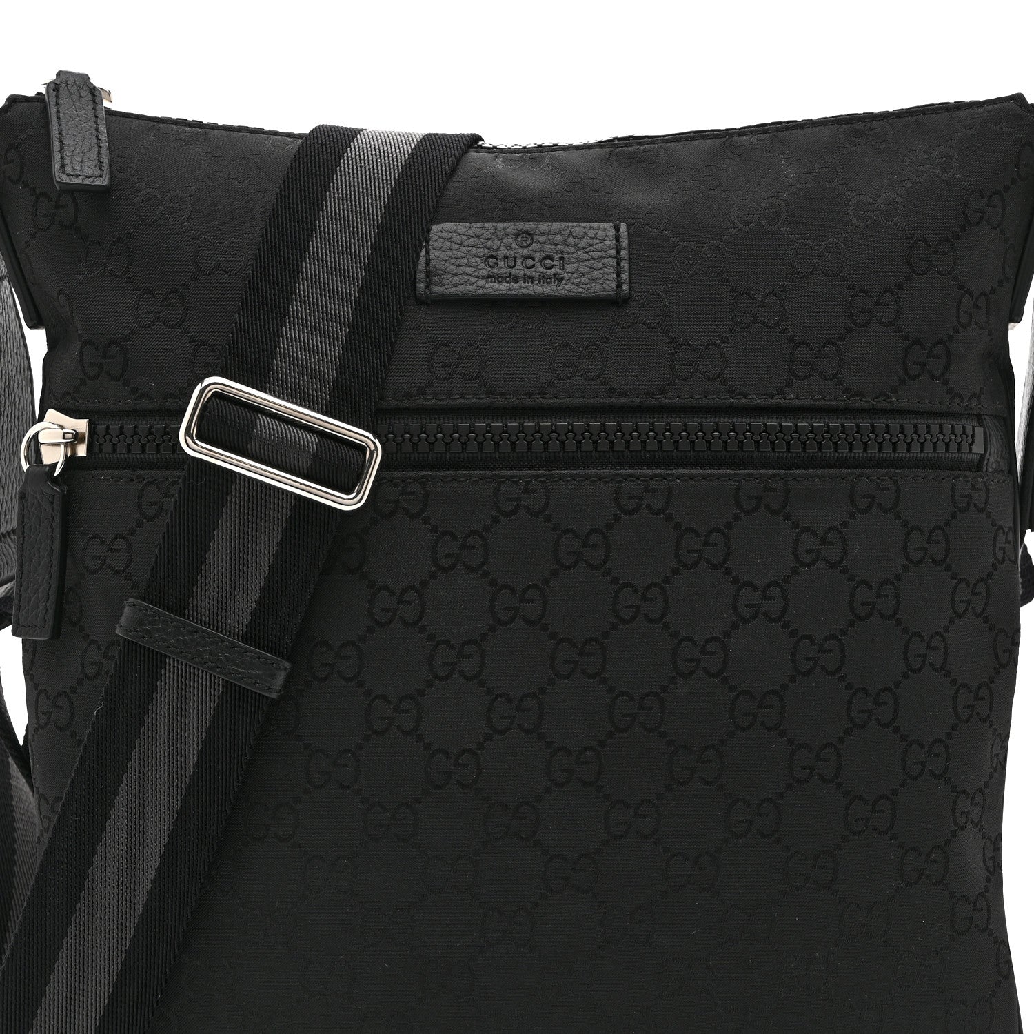 Gucci Nylon Monogram Medium Flat Messenger Bag Black 9 of 11