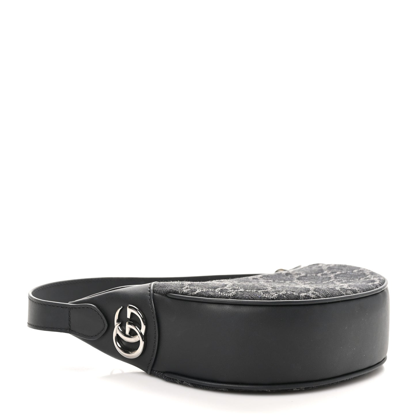 Denim GG Monogram Dollar Calfskin Web Mini Ophidia Half Moon Hobo Black Grey