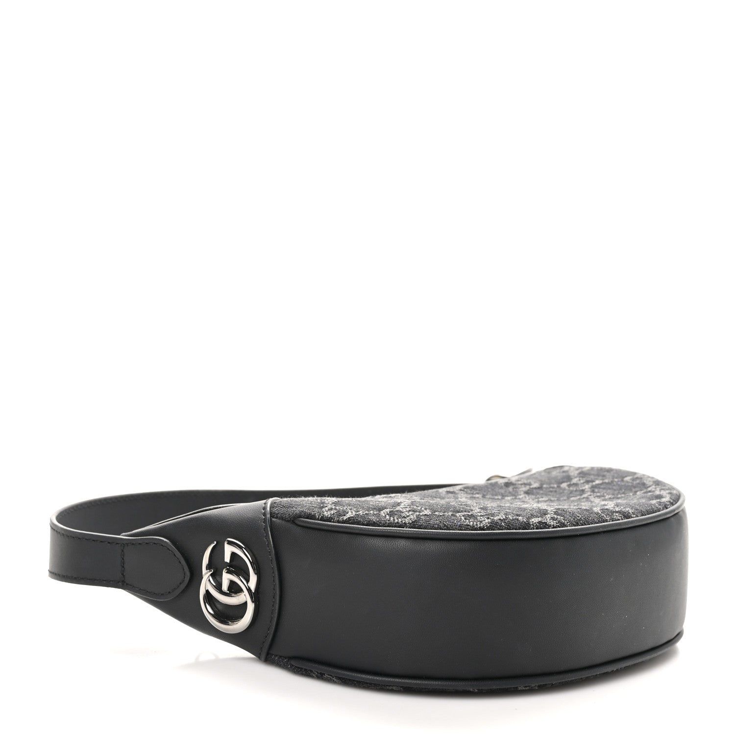 Gucci Denim GG Monogram Dollar Calfskin Web Mini Ophidia Half Moon Hobo Black Grey 4 of 10