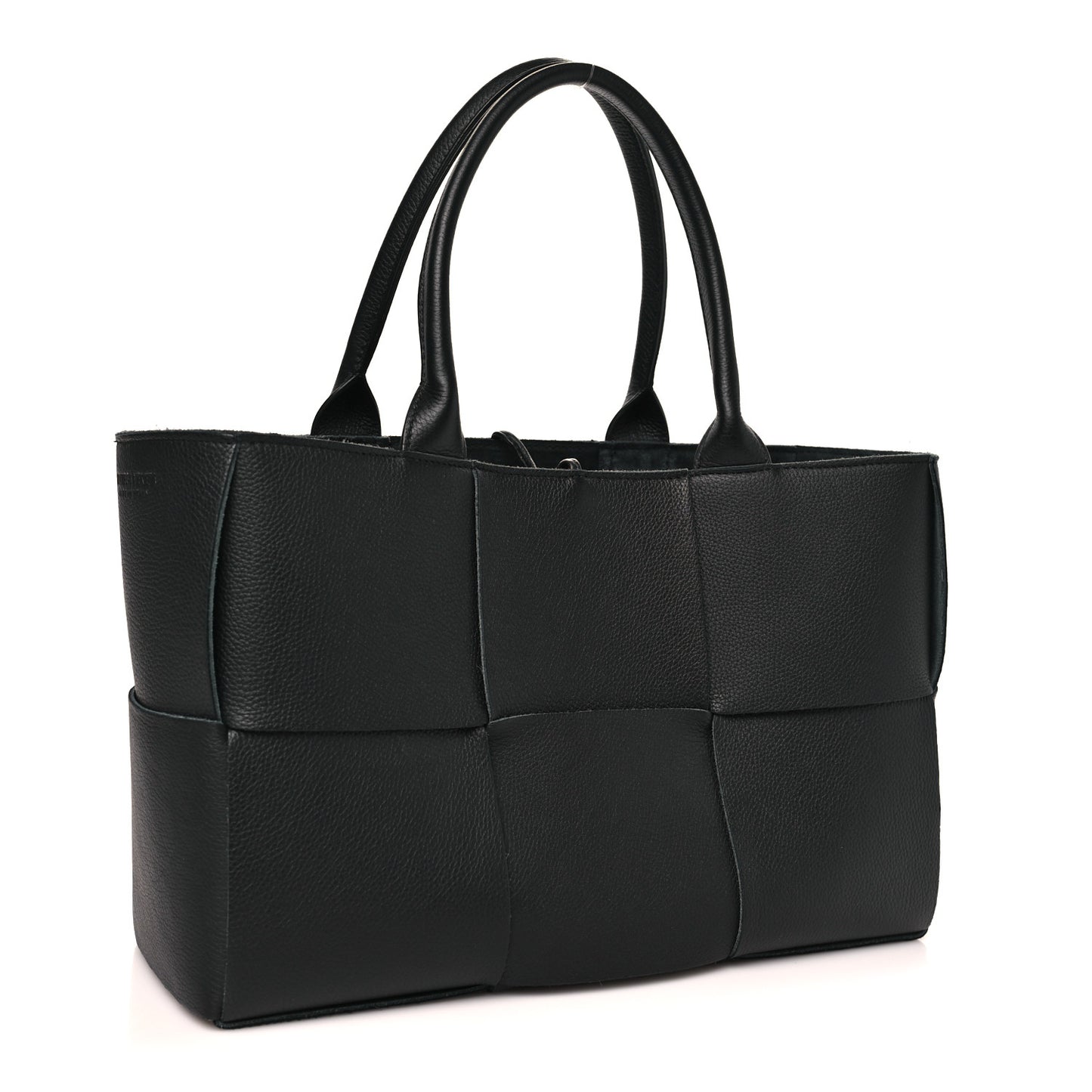 Grained Calfskin Intrecciato Small Arco Tote Black