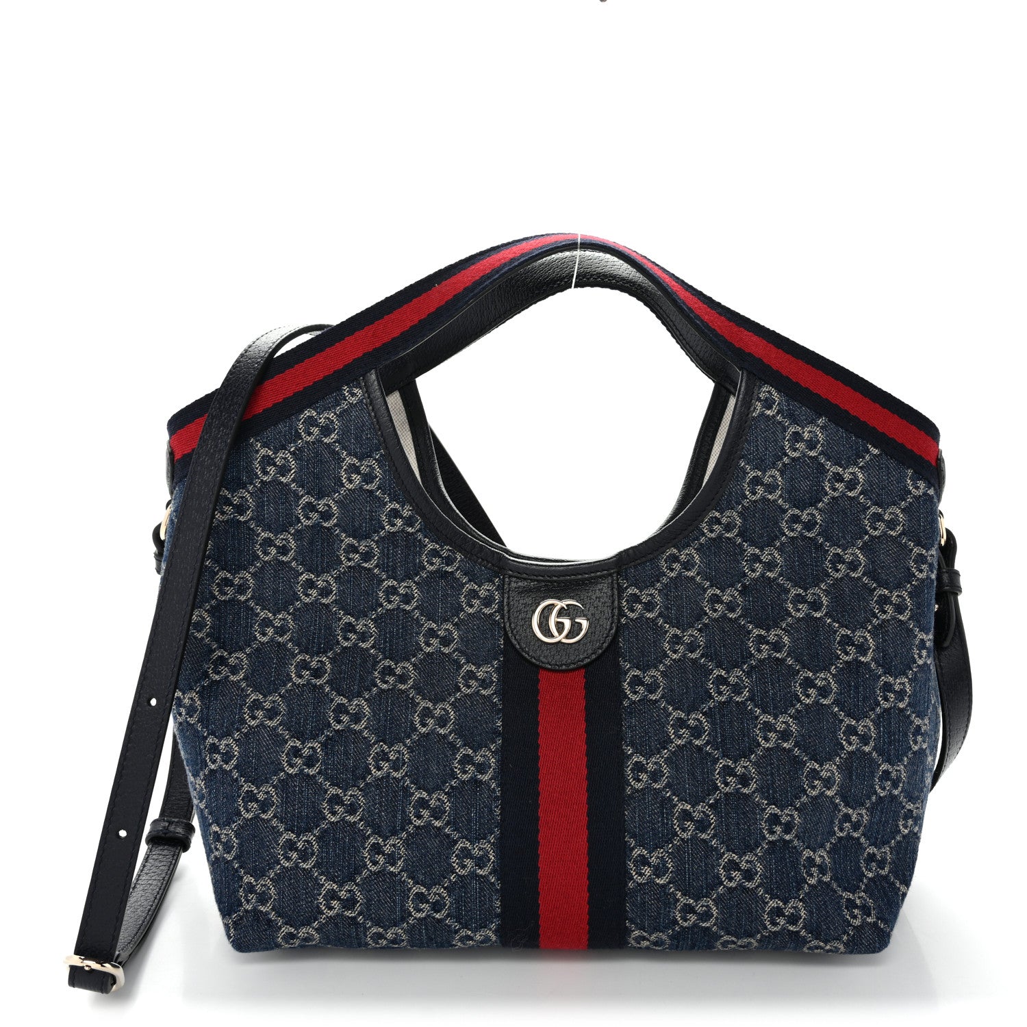 Gucci Denim GG Monogram Web Small Giglio Tote Blue White 1 of 10