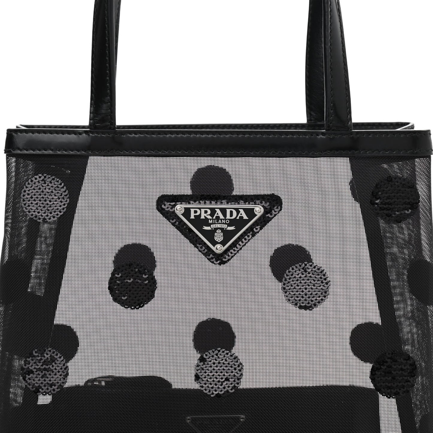 Mesh Sequin Polka-Dot Small Tote Bag Black
