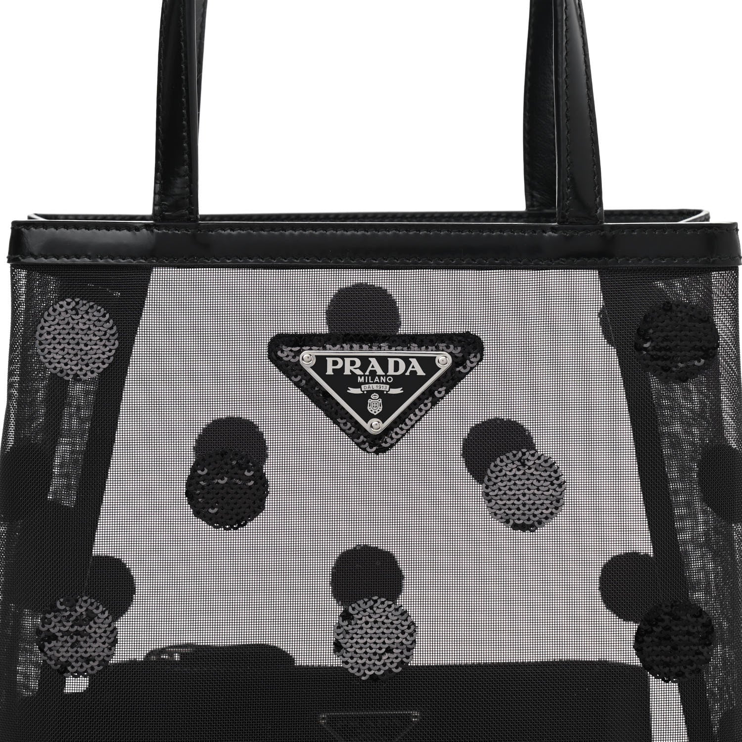 Prada Mesh Sequin Polka-Dot Small Tote Bag Black 8 of 15