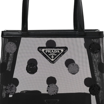 Prada Mesh Sequin Polka-Dot Small Tote Bag Black 8 of 15