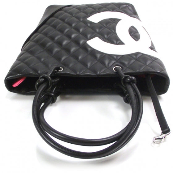 Calfskin Quilted Medium Cambon Tote Black White
