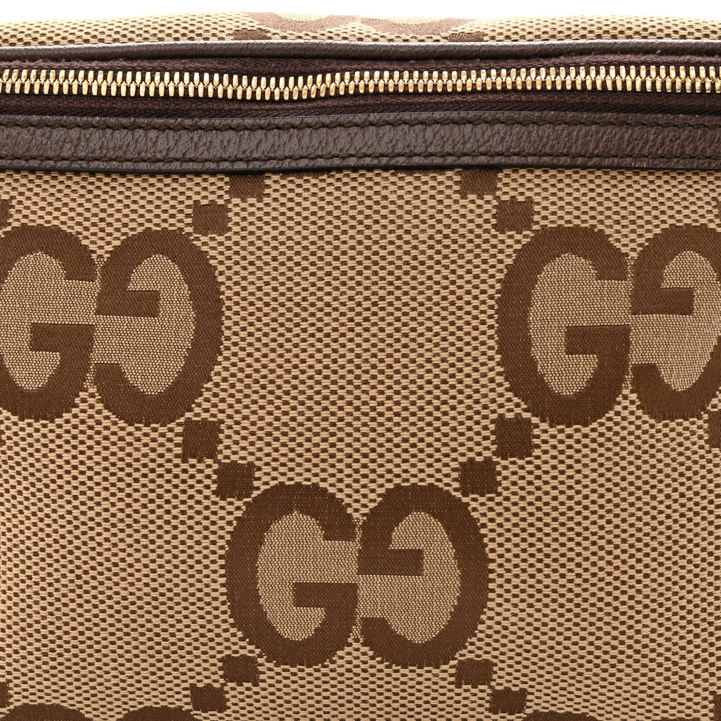 Monogram Jumbo GG Textured Dollar Calfskin Web Belt Bag Camel Ebony New Acero