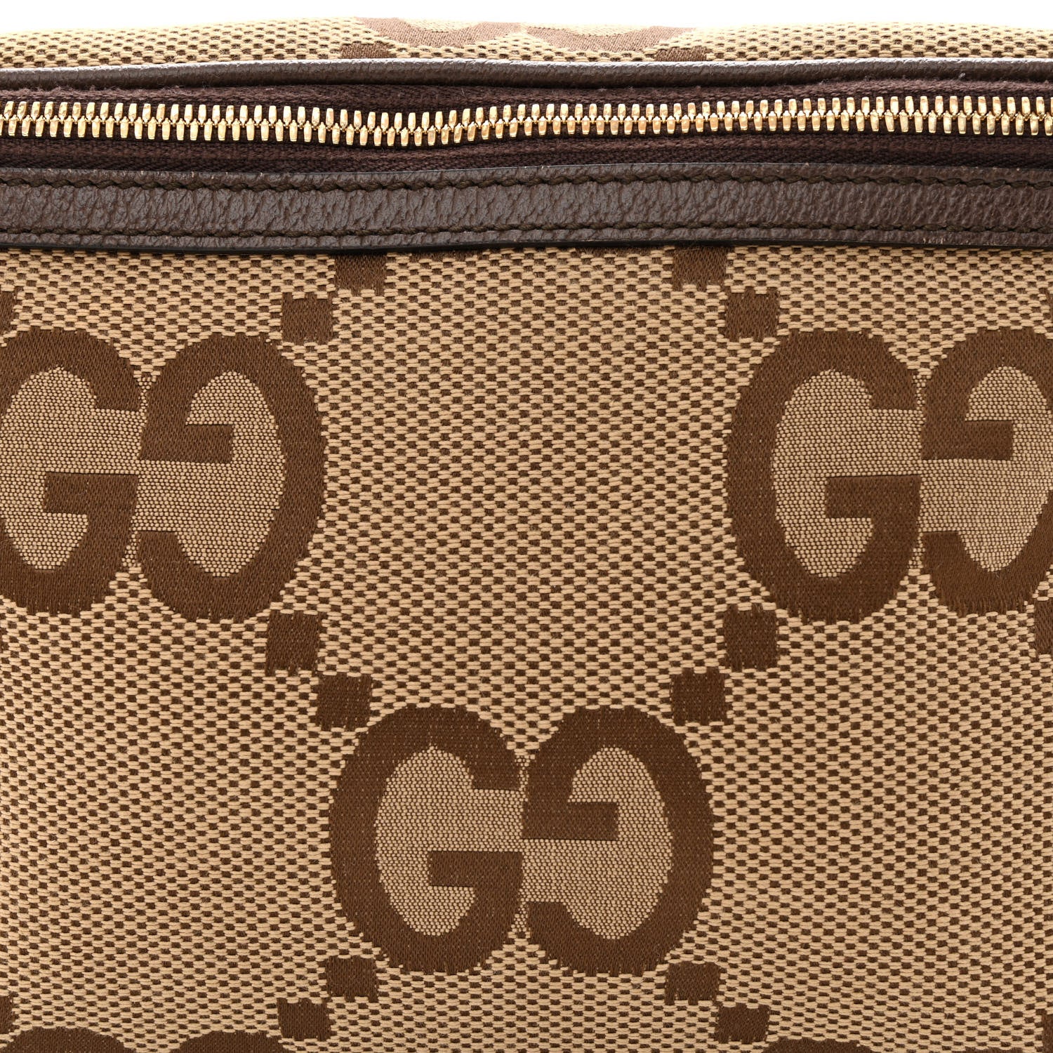Gucci Monogram Jumbo GG Textured Dollar Calfskin Web Belt Bag Camel Ebony New Acero 8 of 10