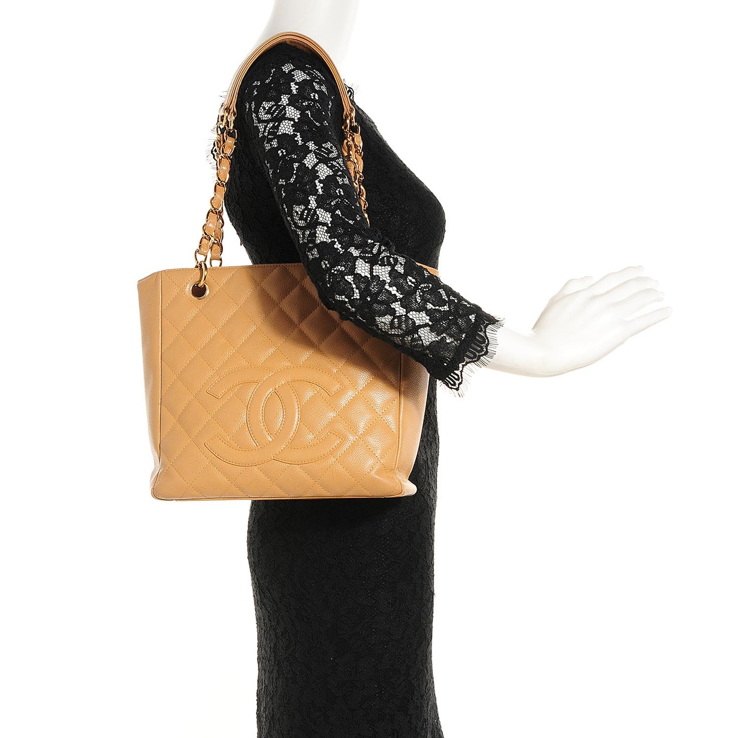 Caviar Quilted Petit Shopping Tote PST Beige