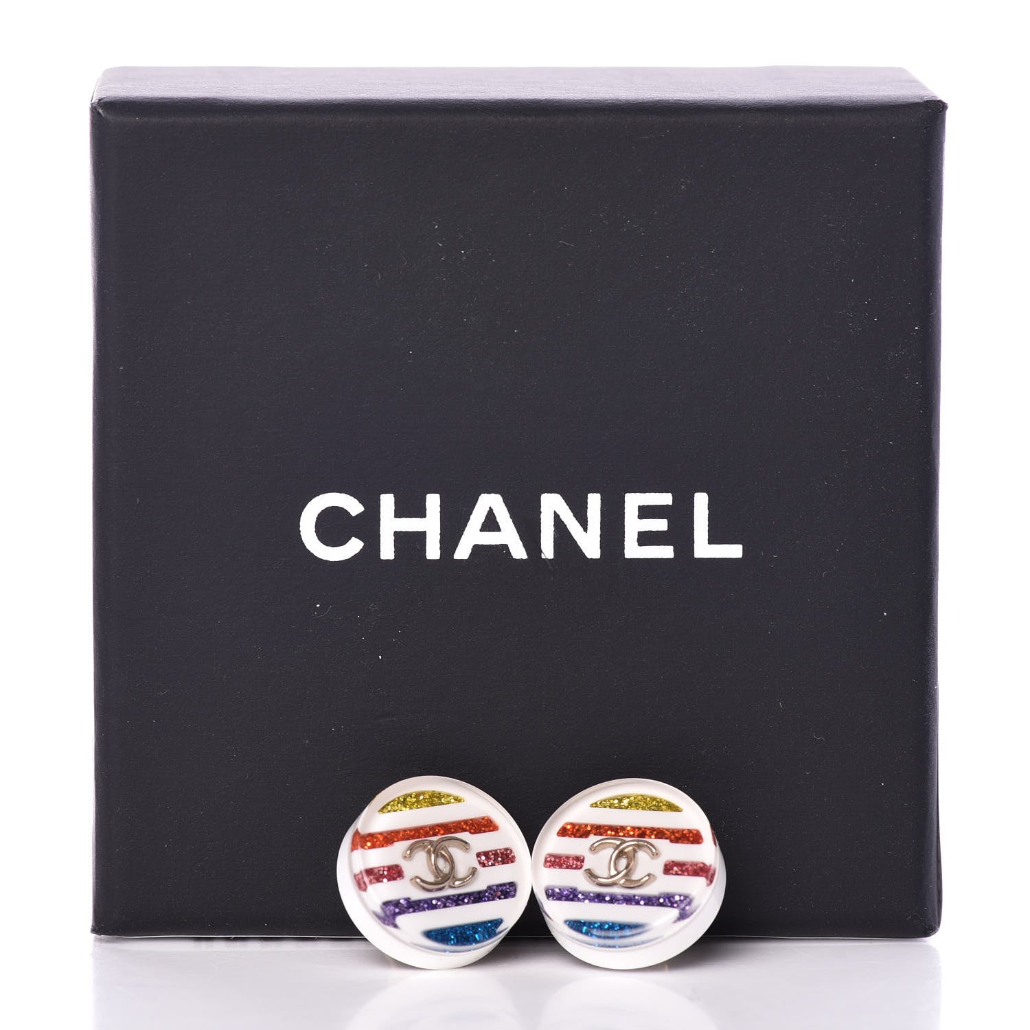 Chanel Resin Glitter Stripe CC Earrings Multicolor 4 of 4
