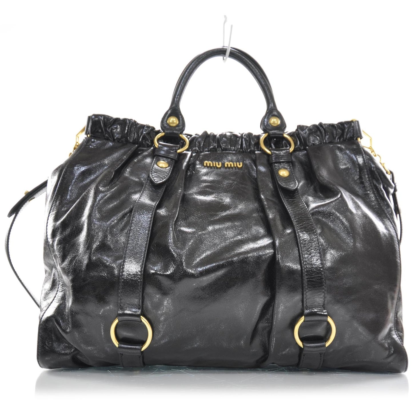 Leather Vitello Lux Gathered Tote Black
