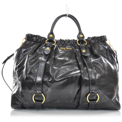 Miu Miu Leather Vitello Lux Gathered Tote Black 1 of 8