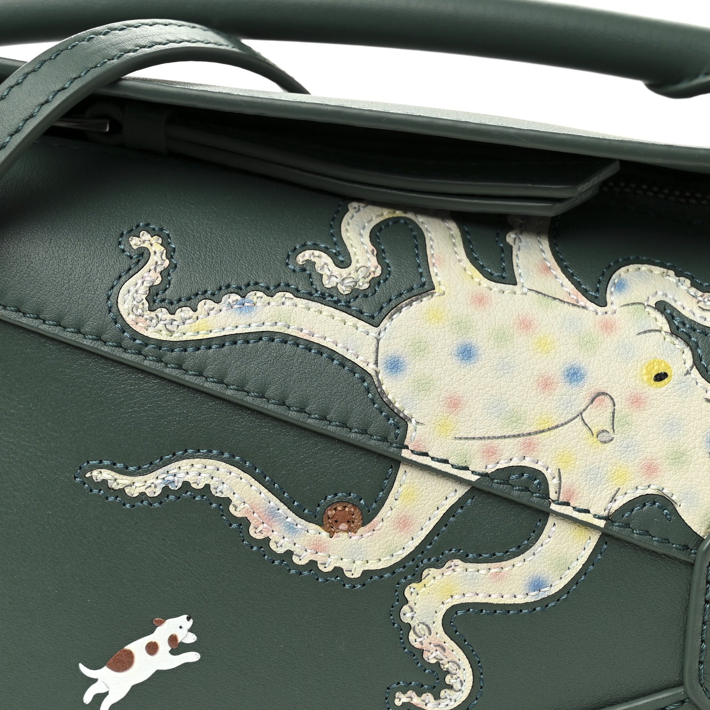 X SUNA FUJITA Shiny Calfskin Mini Octopus Puzzle Edge Bag Vetiver