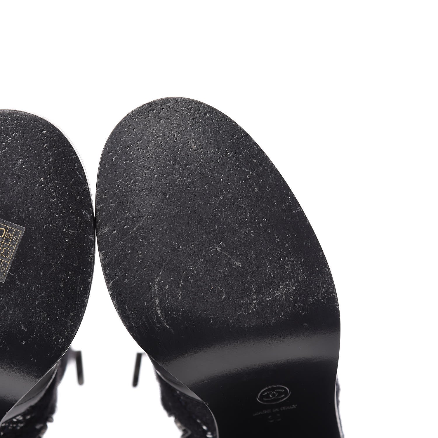 Chanel Tweed Calfskin Patent Cap Toe CC High Boots 39 Black Navy White 13 of 13