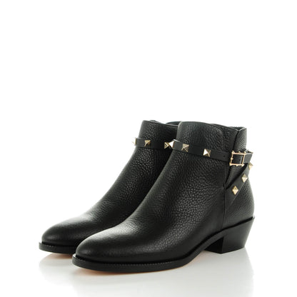 Valentino Garavani Grained Calfskin Rockstud Single Buckle 35mm Cowboy Ankle Boots 37 Black 3 of 8