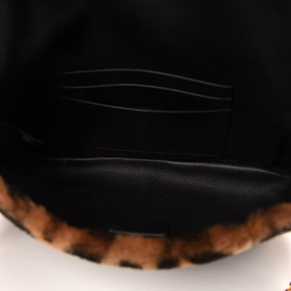 Fendi Shearling Vitello Dolce Macro FF 1974 Mini Baguette Tobacco Black 5 of 11