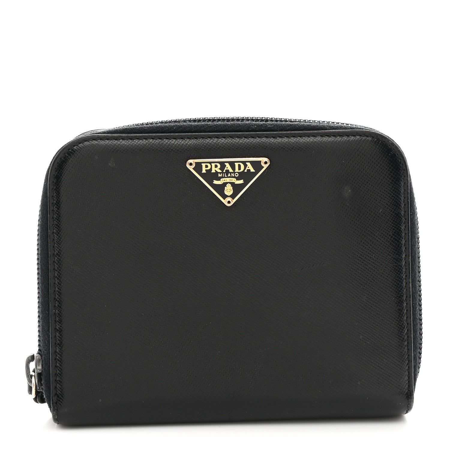 Prada Saffiano Compact Zip Around Wallet Black 1 of 10