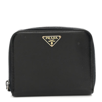 Prada Saffiano Compact Zip Around Wallet Black 1 of 10
