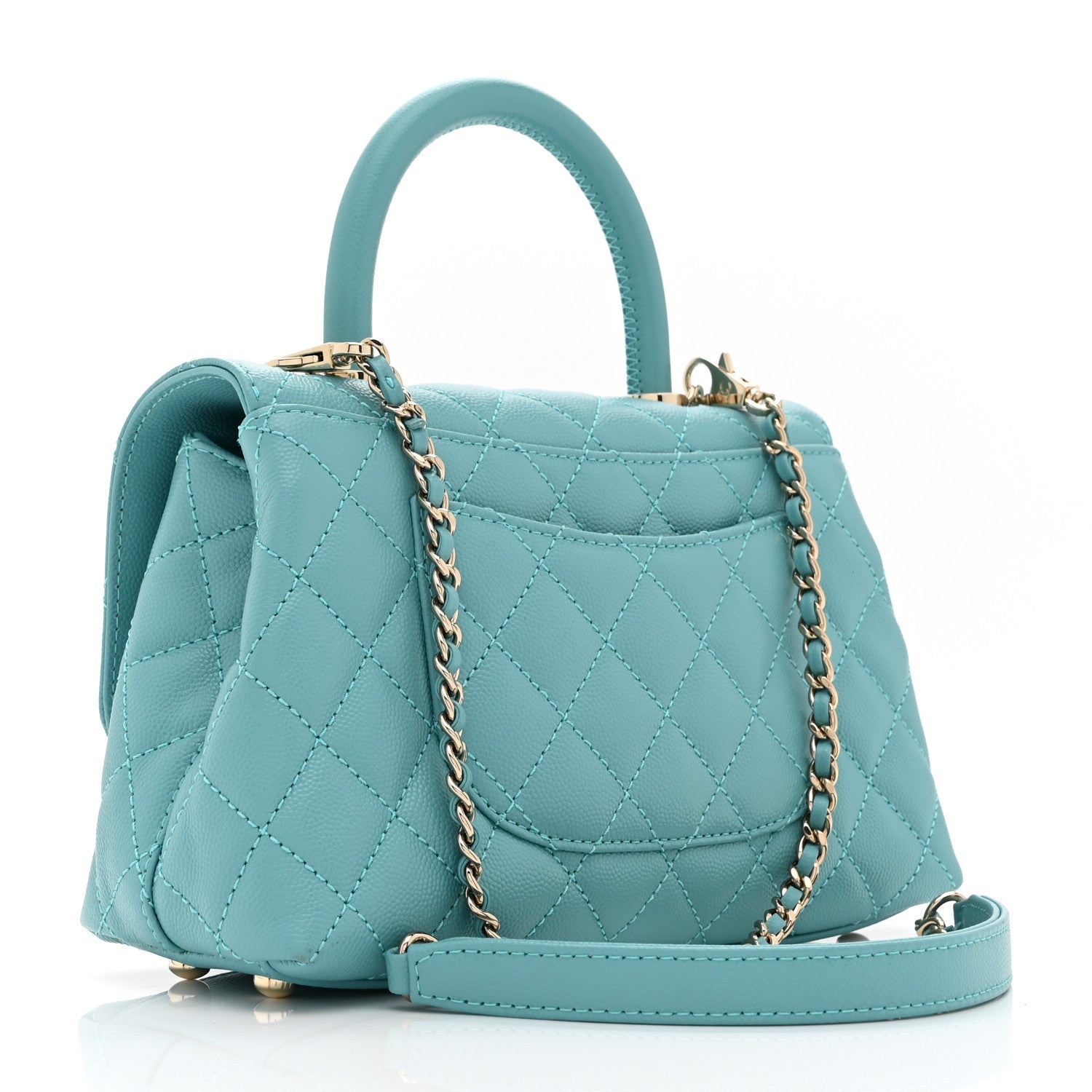 Chanel Caviar Quilted Mini Coco Handle Flap Turquoise 3 of 10