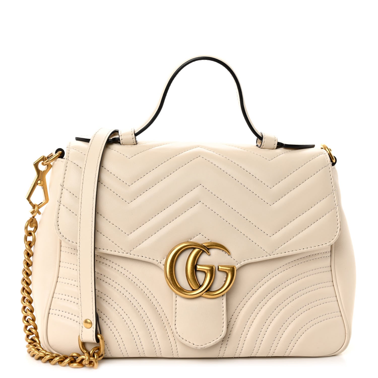 Gucci Calfskin Matelasse Small GG Marmont Top Handle Shoulder Bag White 1 of 10