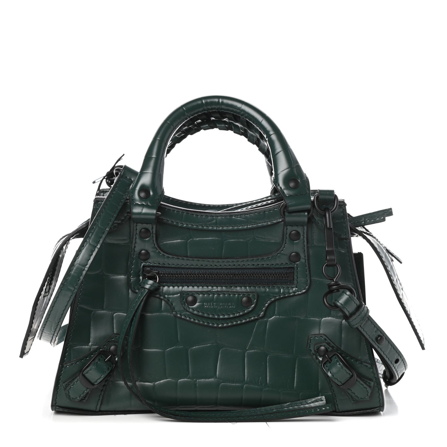 Semi Shiny Calfskin Crocodile Embossed Neo Classic Black Hardware Mini City Forest Green