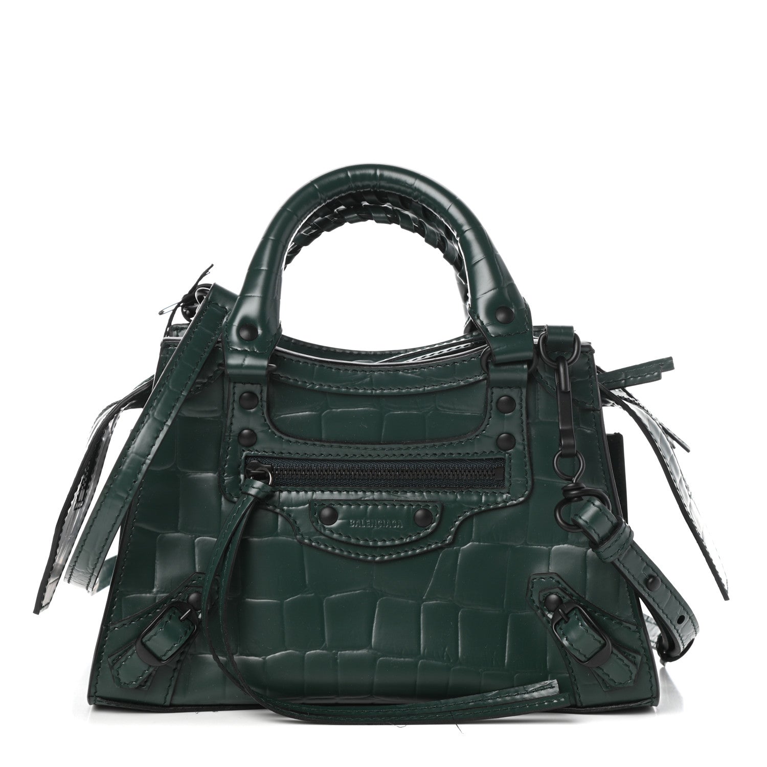 Balenciaga Semi Shiny Calfskin Crocodile Embossed Neo Classic Black Hardware Mini City Forest Green 1 of 9