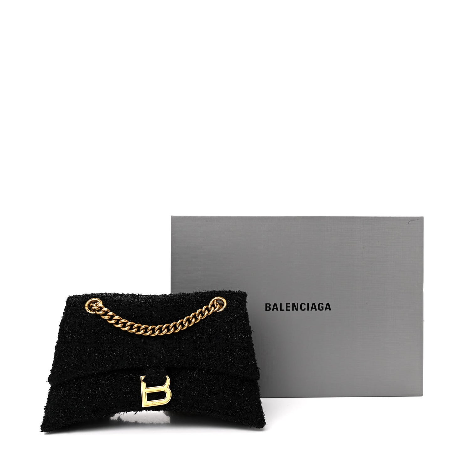 Metallic Tweed Boucle Quilted Small Crush Chain Bag Black
