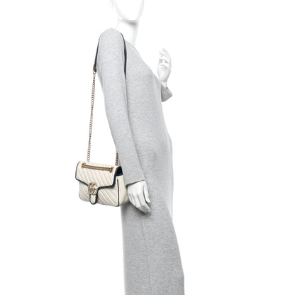 Gucci Vintage Effect Calfskin Matelasse Diagonal Small Torchon GG Marmont Shoulder Bag Mystic White Blue Agata 2 of 10
