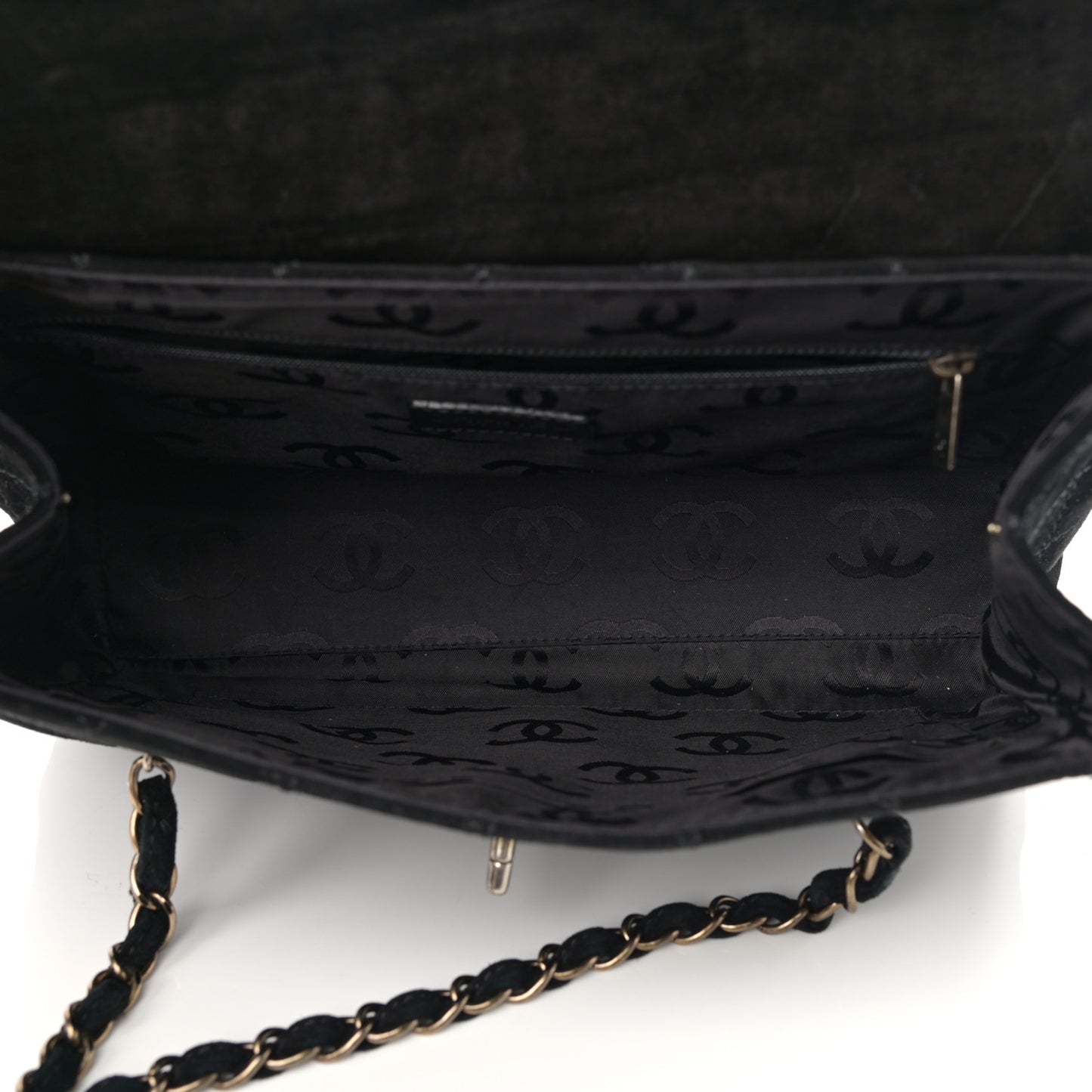 Suede Stitched Single Flap Black