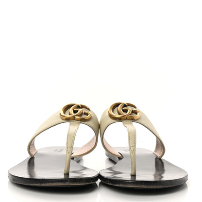 Gucci Calfskin GG Marmont Thong Sandals 36.5 Mystic White 2 of 12