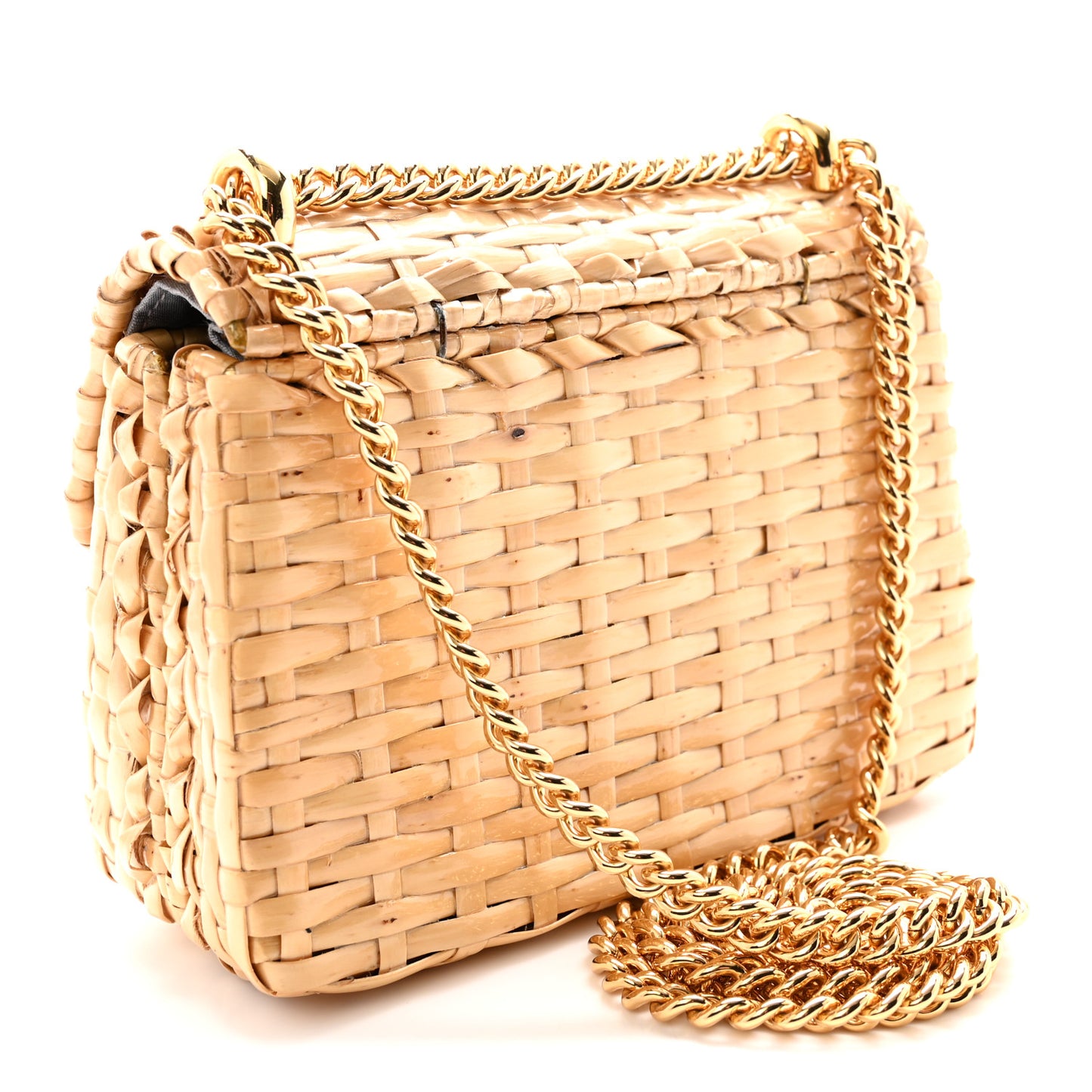 Glazed Wicker Mini Cestino Shoulder Bag Natural