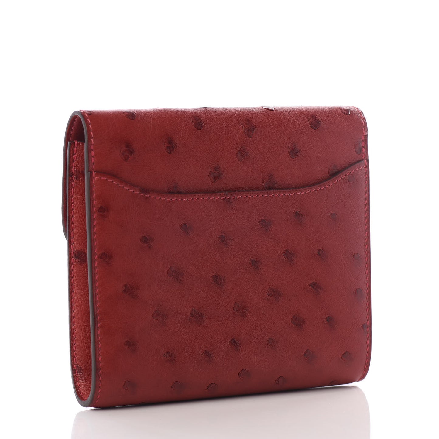 Ostrich Constance Short Wallet Rouge Vif