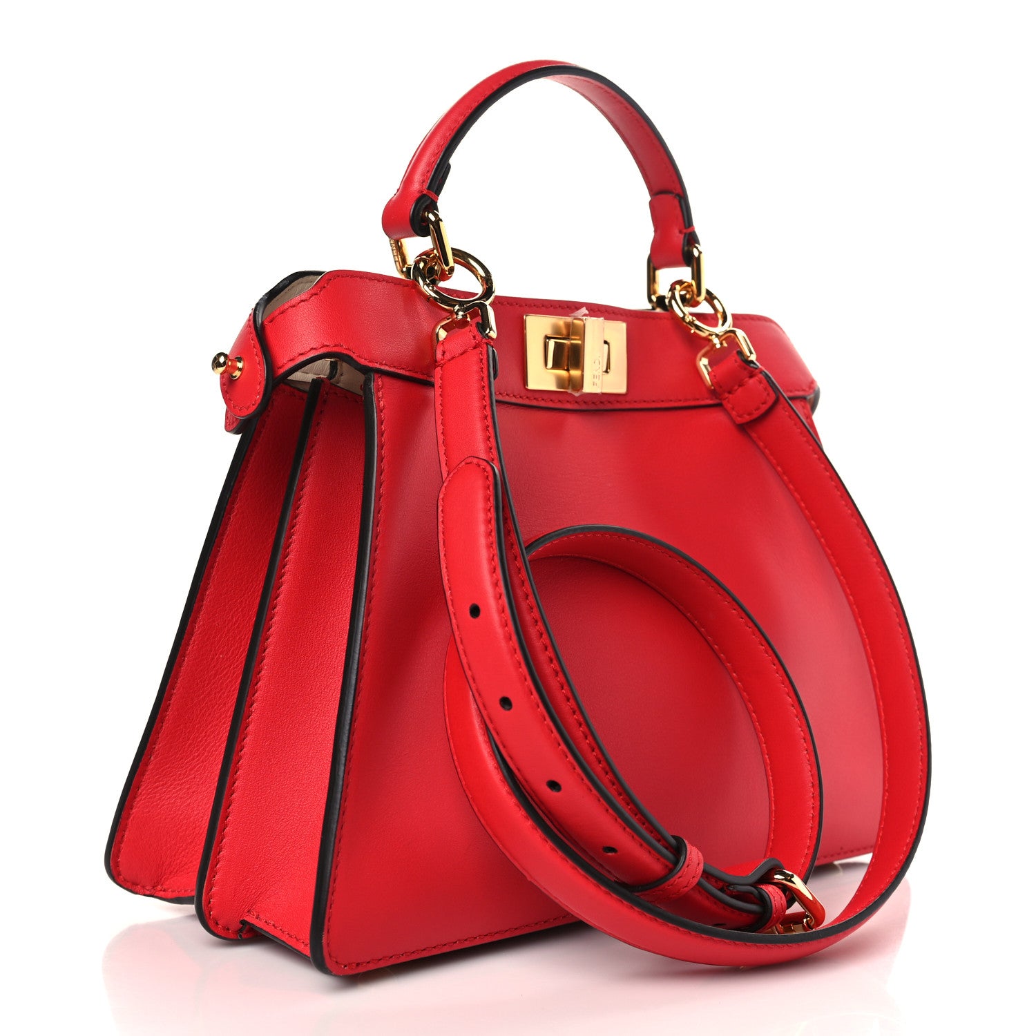 Fendi Vitello Seta Nappa Chinese Valentines Day Karligraphy Small Peekaboo I SEE U Satchel Rosso Cardinale Panna 3 of 9