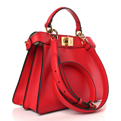 Fendi Vitello Seta Nappa Chinese Valentines Day Karligraphy Small Peekaboo I SEE U Satchel Rosso Cardinale Panna 3 of 9